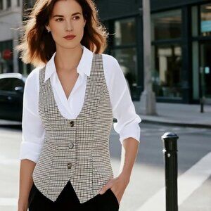 Women's Suit Vest Top, Dressy Casual Sleeveless Button Wasitcoat